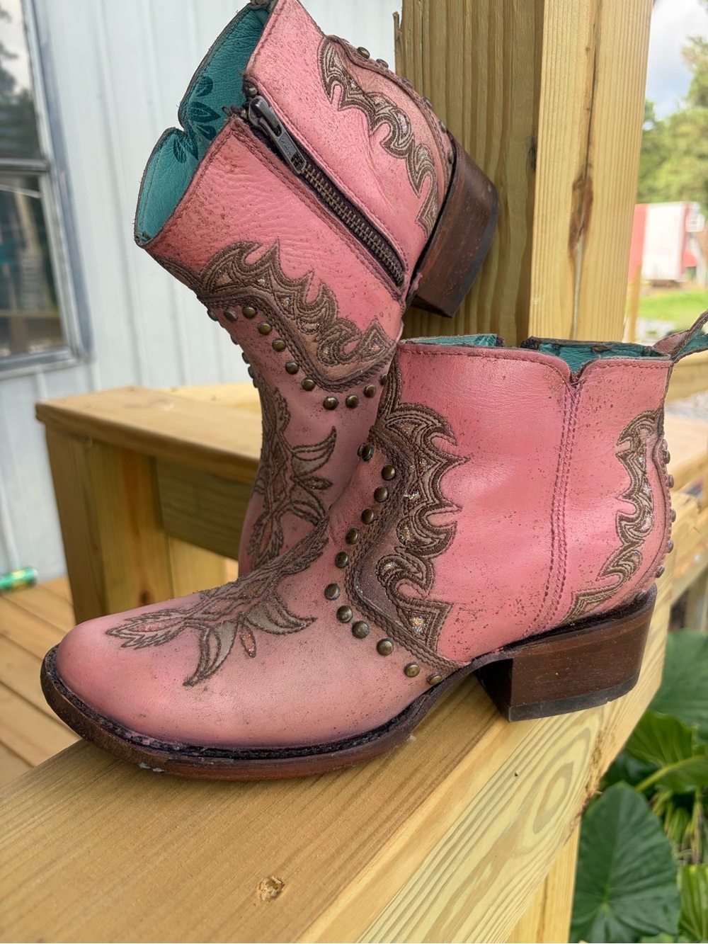 Corral Pink Embroidered Western Ankle Booties